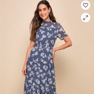 Lulu's Blue Floral Midi Dress